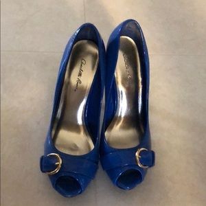 Blue peep toe pumps